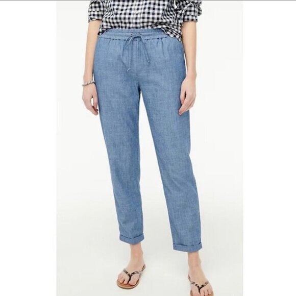 J. Crew Chambray Drawstring Pants in Echo Blue Wash Size 0 – NWOT - Picture 1 of 10